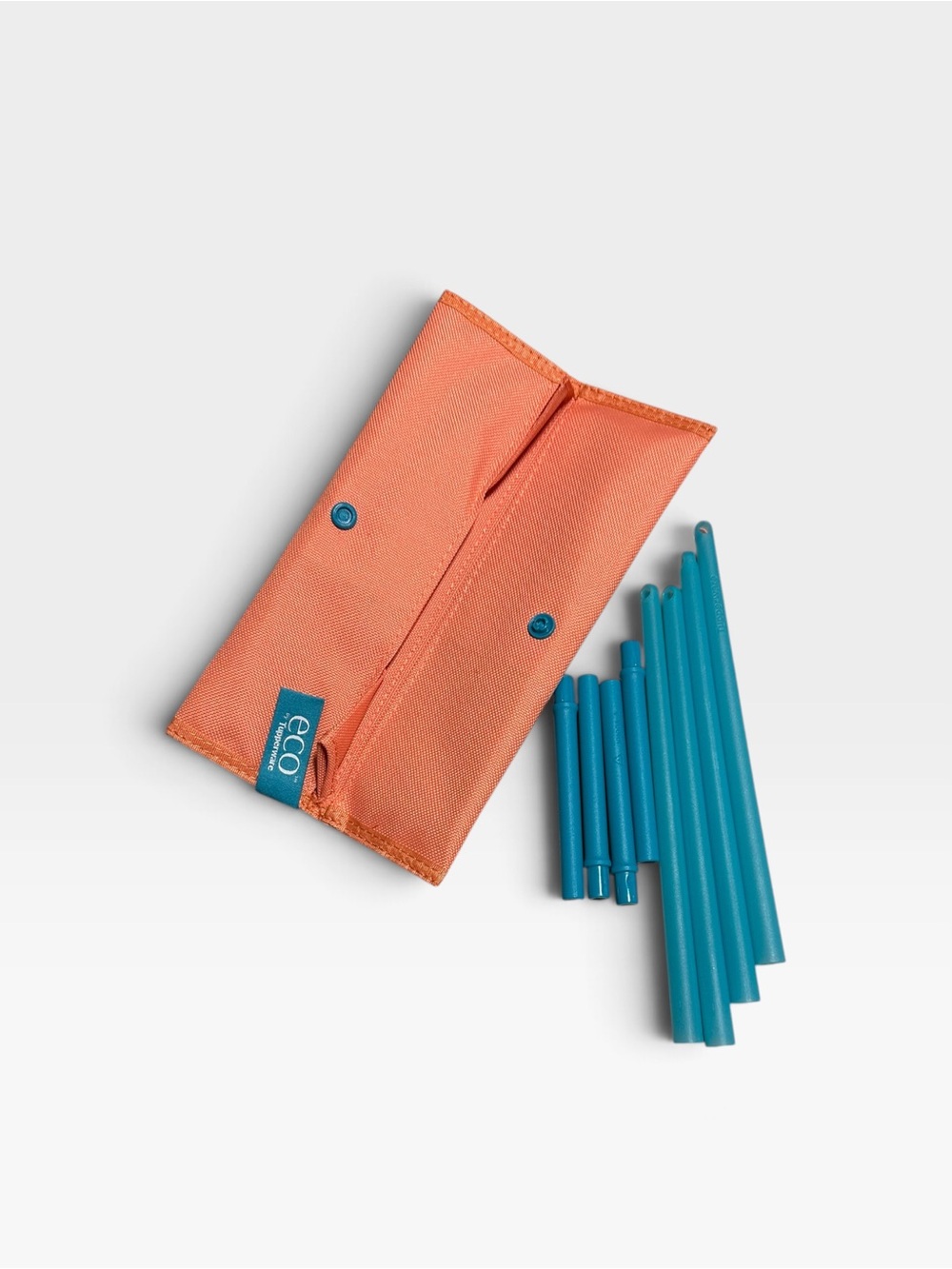 Tupperware Coral Case with Teal Reusable Straws